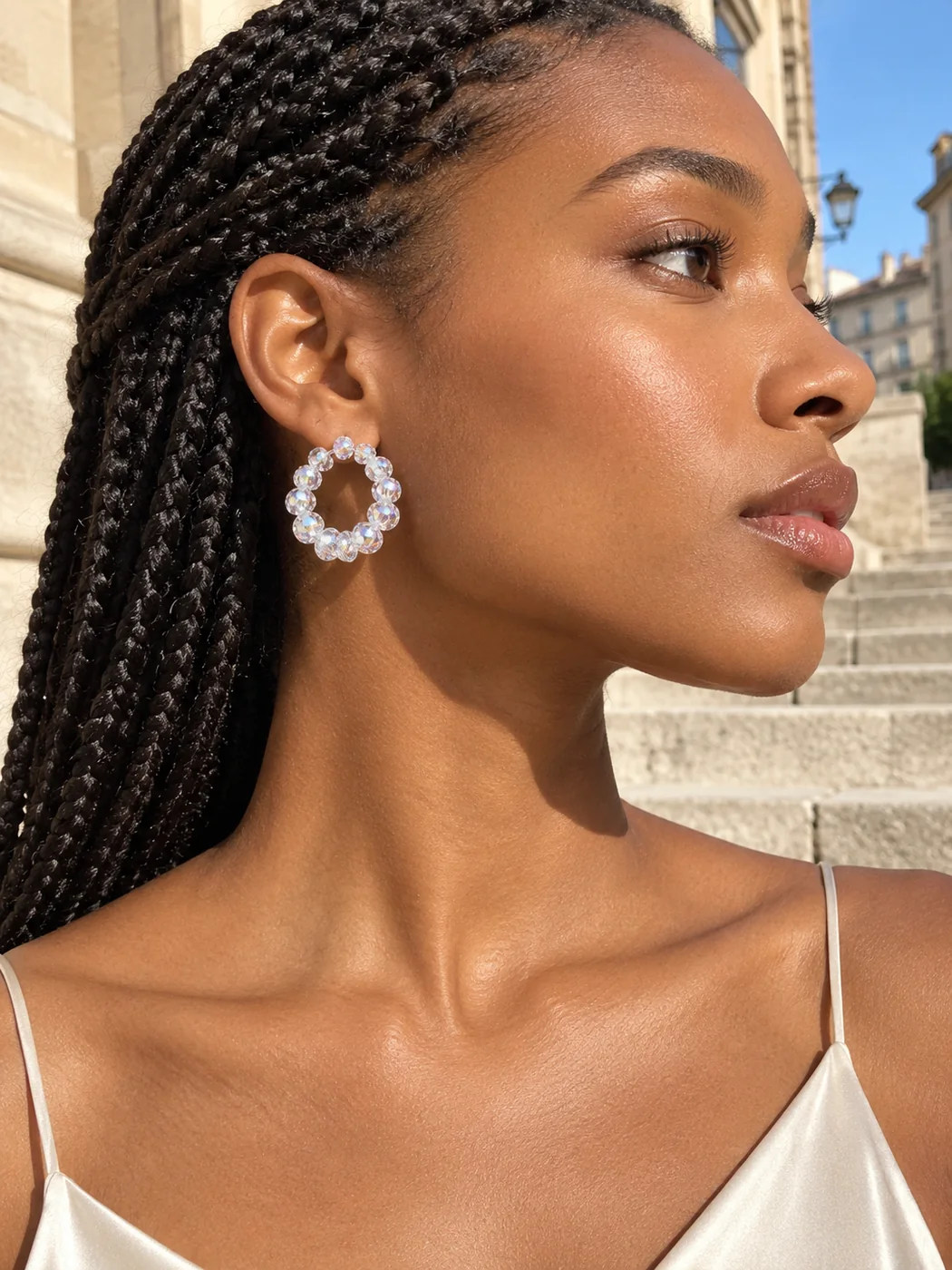 Aurora Bead Hoops, worn