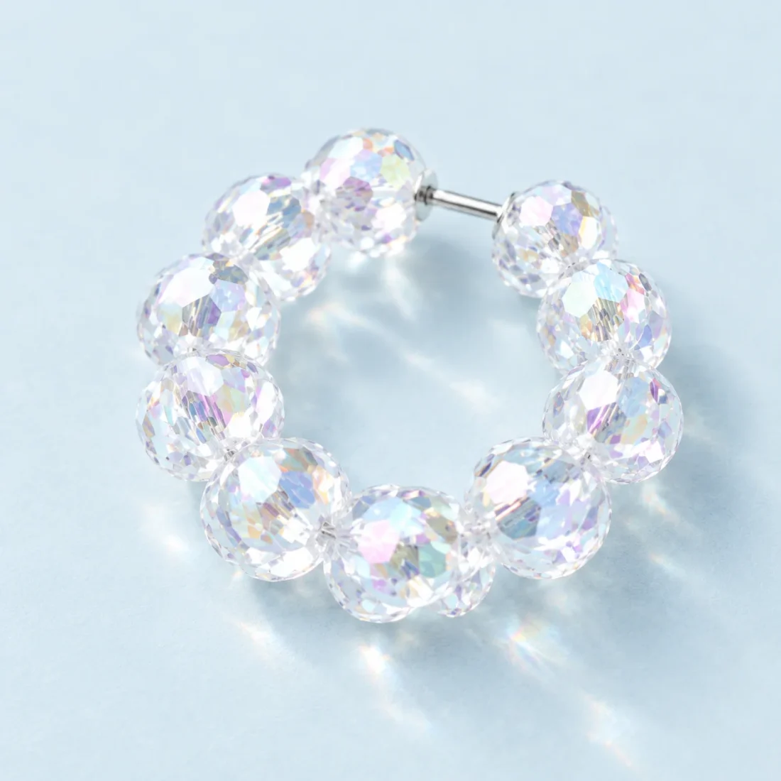 Aurora Bead Hoops, fitting close-up