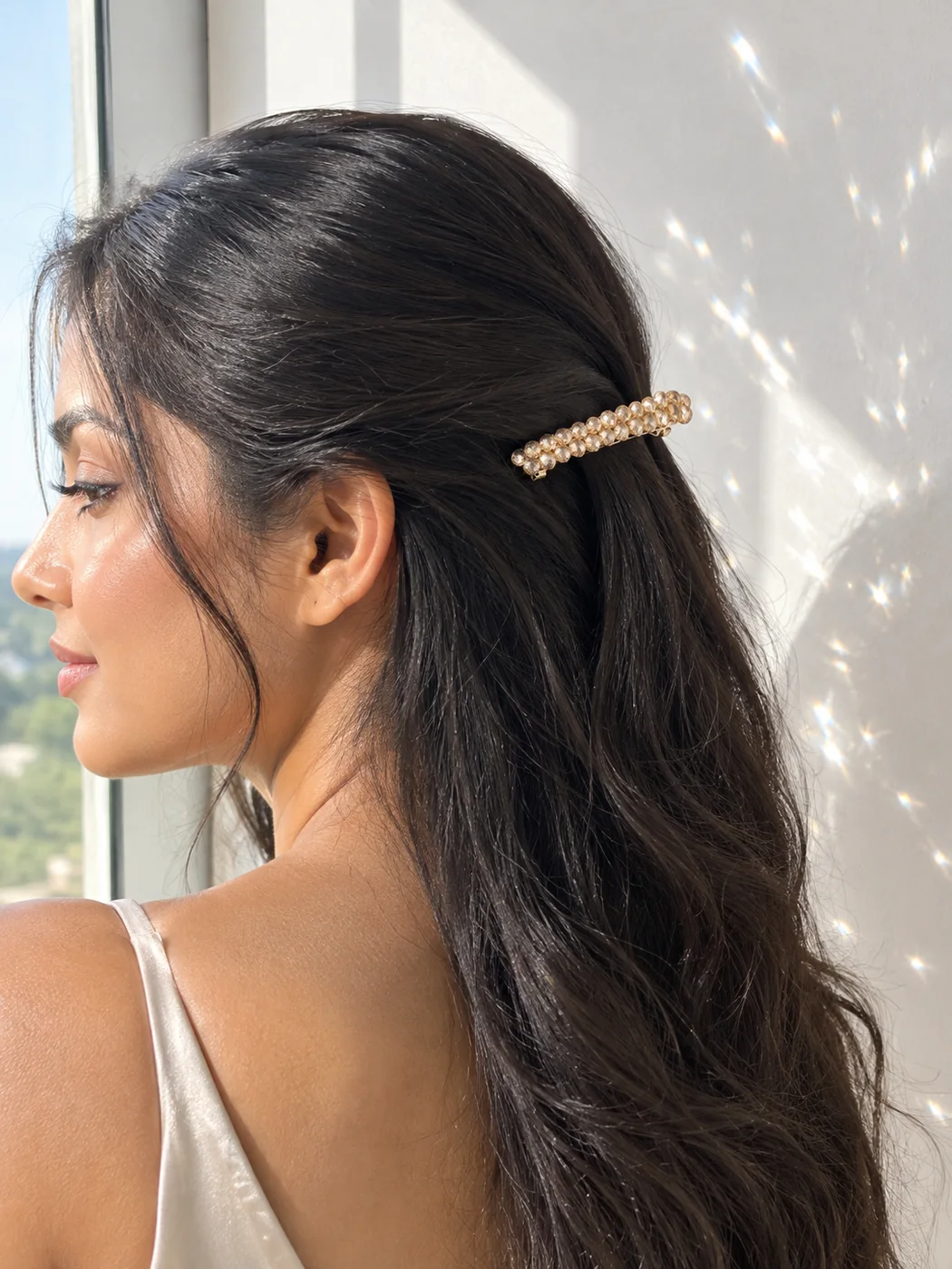Champagne Barrette, worn in the hair