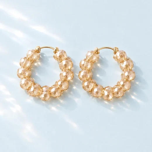 Champagne Bead Hoops, the pair
