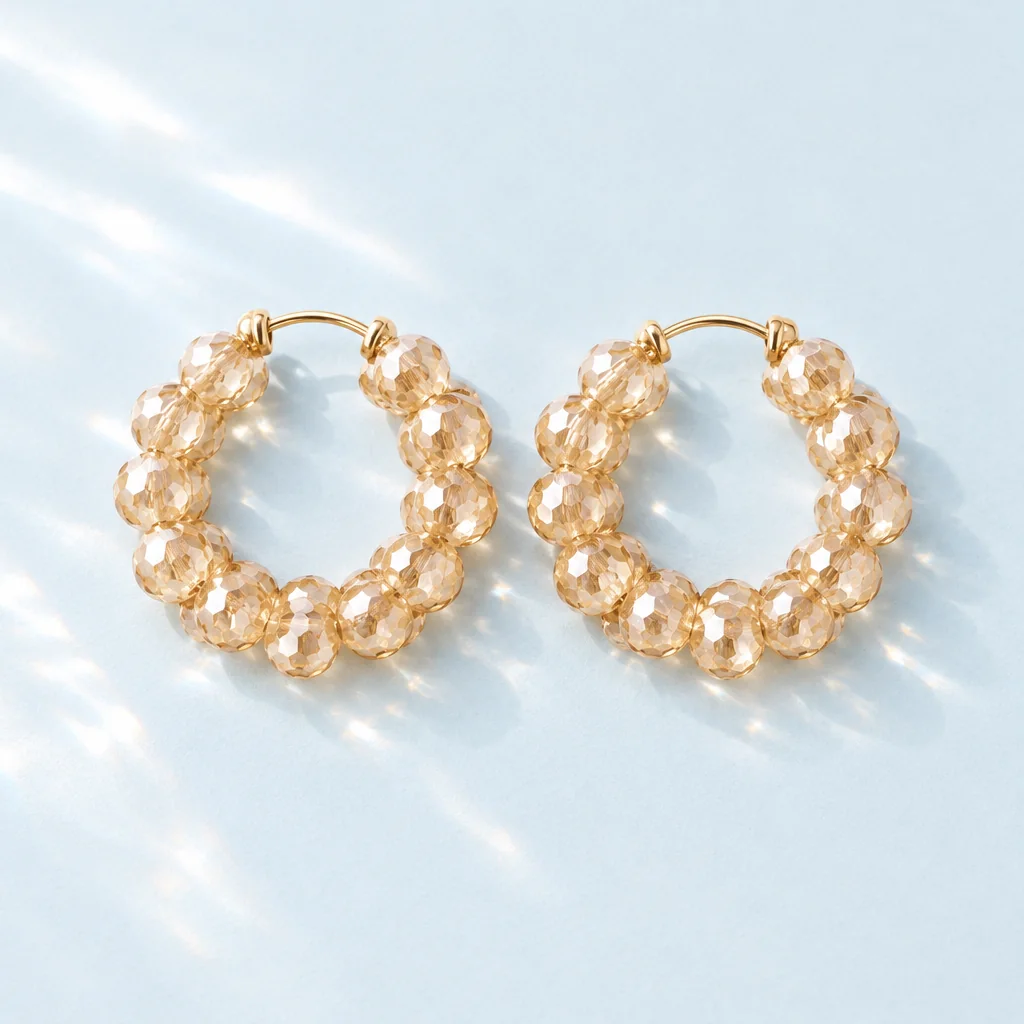 Champagne Bead Hoops, the pair