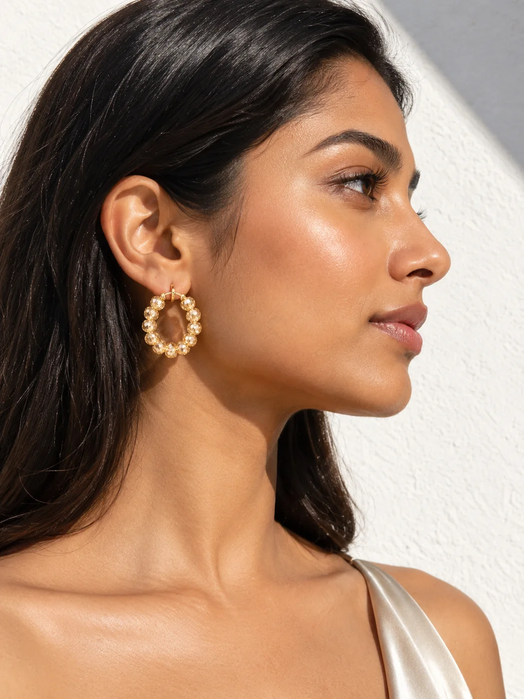 Champagne Bead Hoops, worn