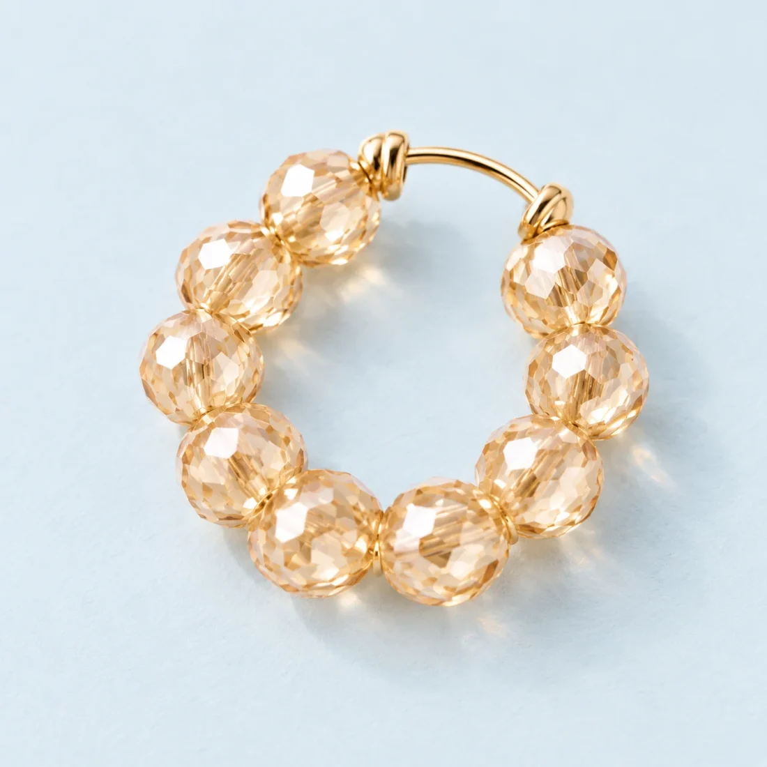 Champagne Bead Hoops, fitting close-up