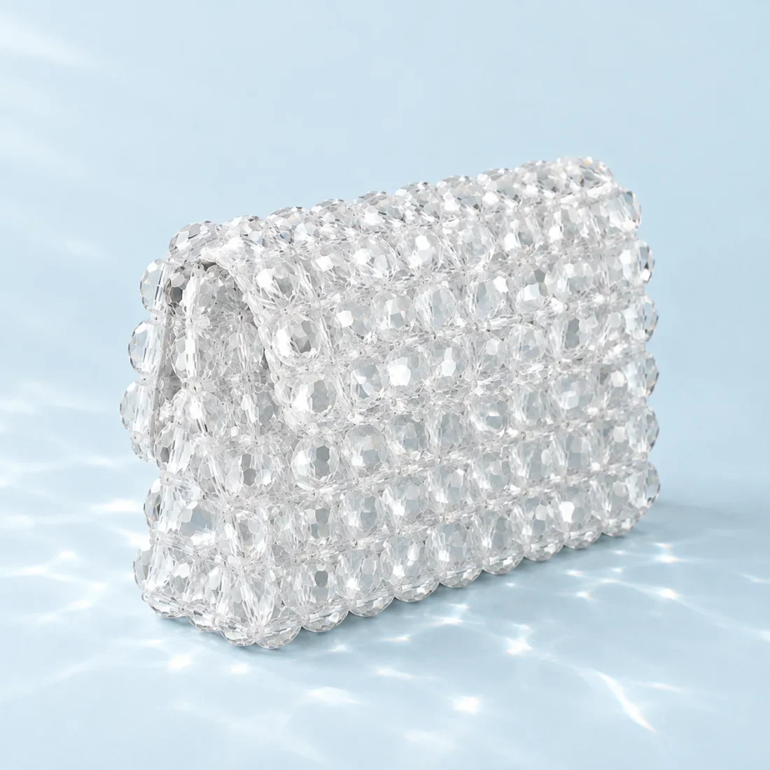 Clear Pouch Clutch, side and back view