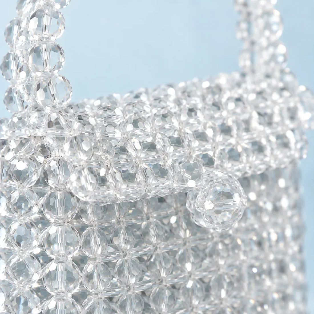 Clear Pouch Clutch, beadwork close-up
