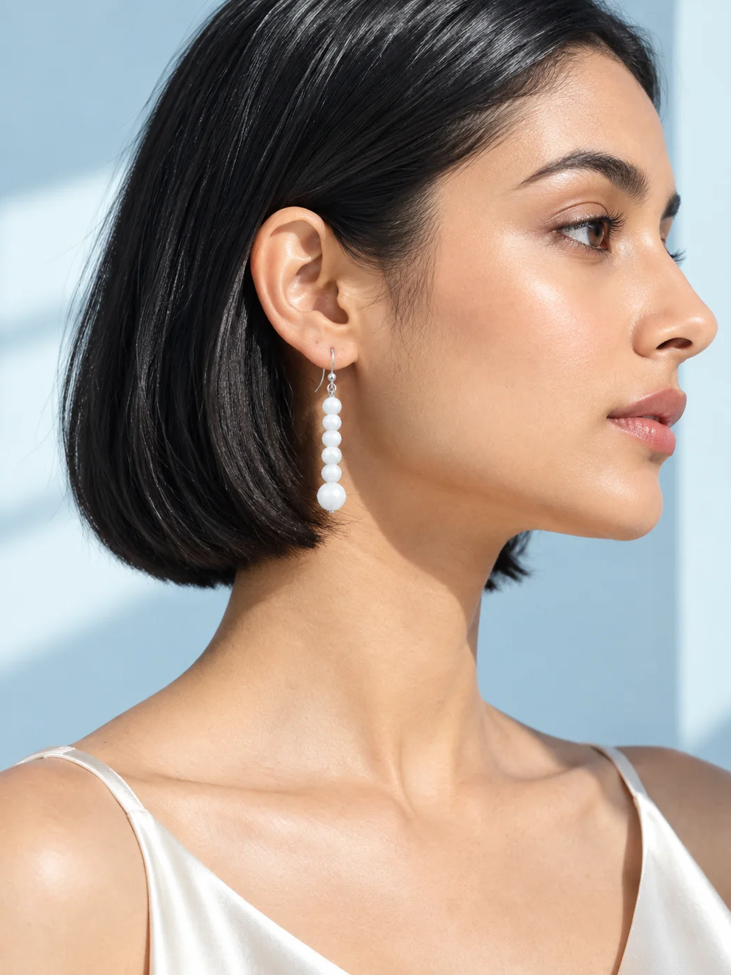 Milk Drop Earrings, worn