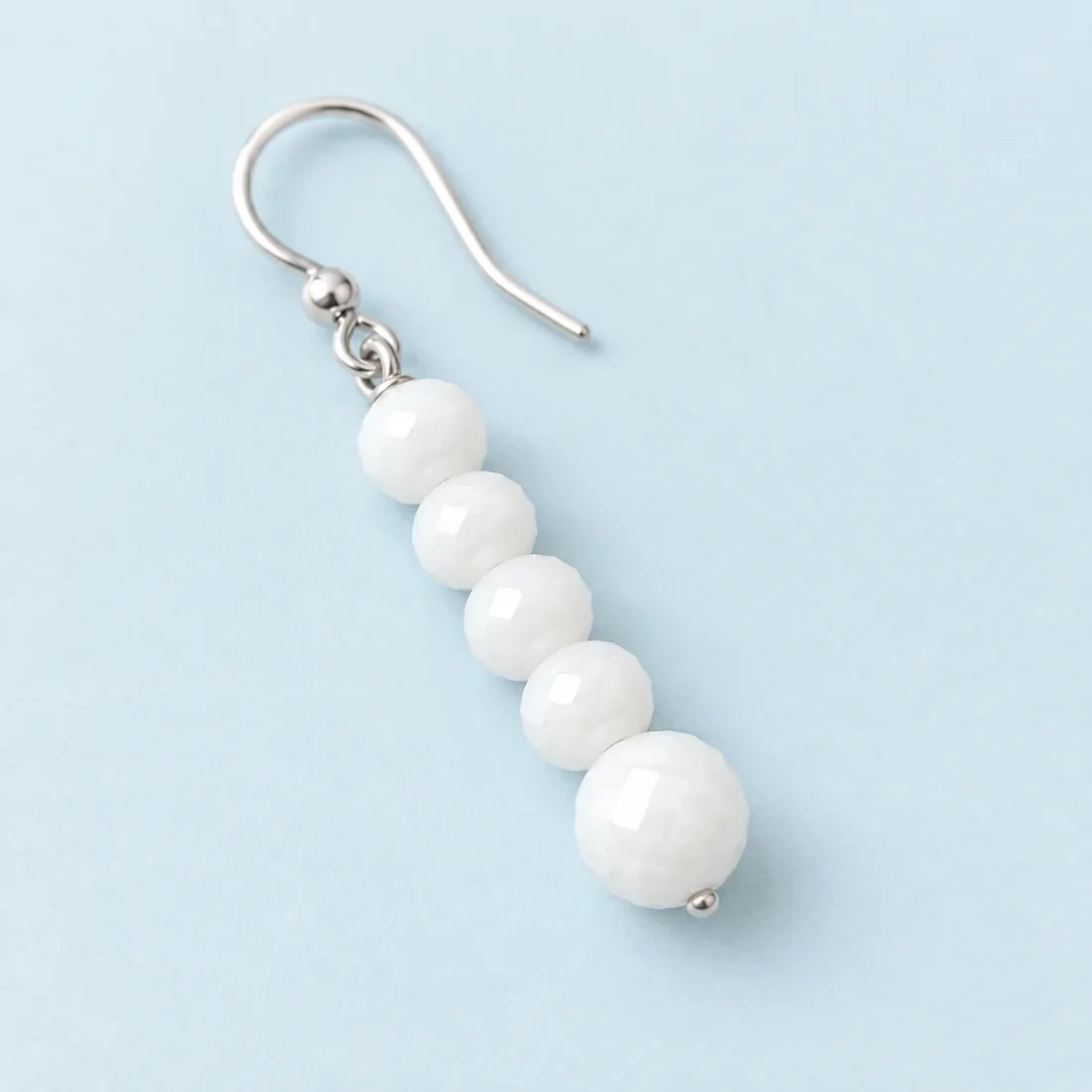 Milk Drop Earrings, fitting close-up