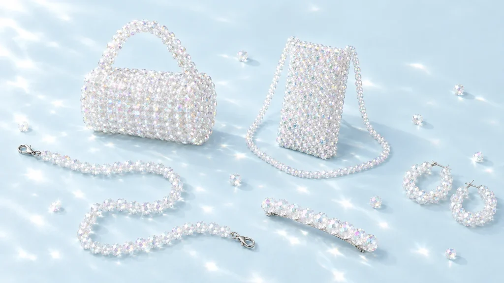 Aurora set: bag, mini bag, strap, hair clip and earrings