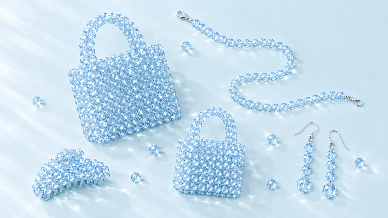 Glacier set: bag, mini bag, strap, hair clip and earrings