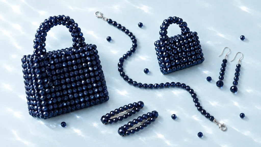 Midnight set: bag, mini bag, strap, hair clip and earrings