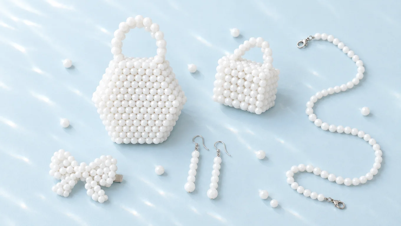 Milk set: bag, mini bag, strap, hair clip and earrings